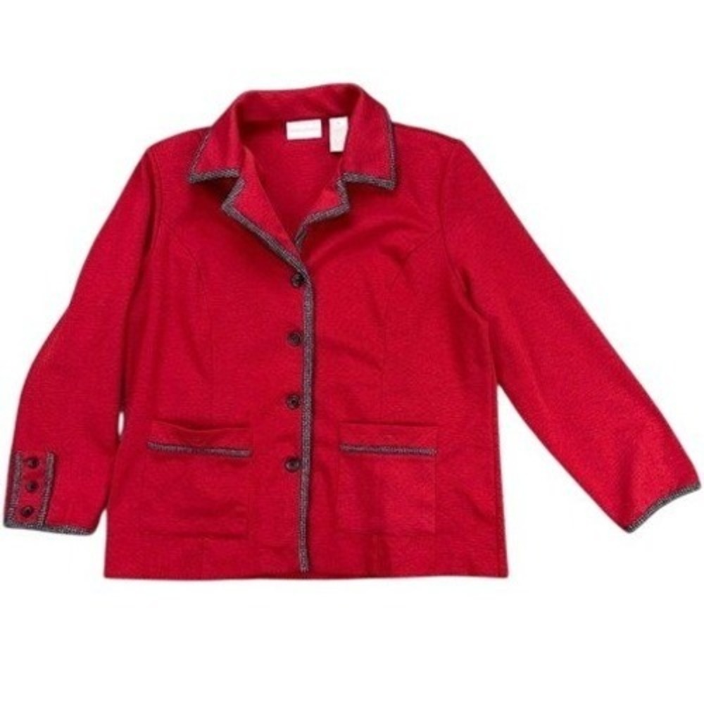 Draper's & Damon's Women's PL Petite Large Houndstooth Trim Red Blazer Jacket